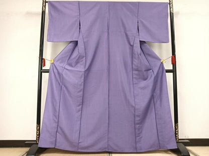 平和屋着物▽江戸小紋 単衣 万筋 紫色×白色 洗える着物 AABB2421fy