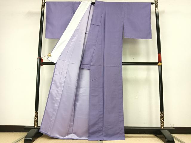 平和屋着物▽江戸小紋 単衣 万筋 紫色×白色 洗える着物 AABB2421fy