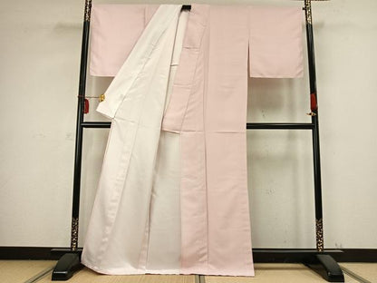 平和屋着物▽江戸小紋 単衣 万筋 ピンク色×白色 洗える着物 AABB2422fy