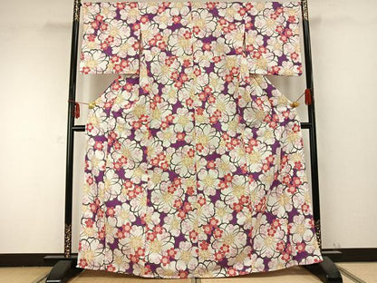 平和屋着物▽ R.KIKUCHIブランド 小紋 単衣 花づくし 洗える着物 AABB2423fy