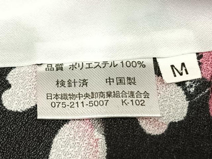 平和屋着物▽小紋　単衣　草花文　黒地　洗える着物　AABB2427fy