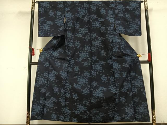 平和屋着物▽上質な紬　単衣　草花文　正絹　逸品　AABB2434fy