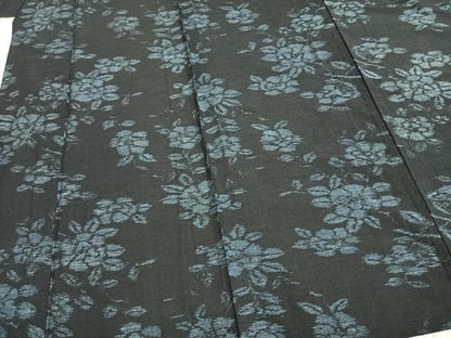 平和屋着物▽上質な紬　単衣　草花文　正絹　逸品　AABB2434fy