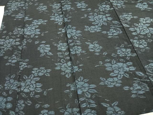 平和屋着物▽上質な紬　単衣　草花文　正絹　逸品　AABB2434fy