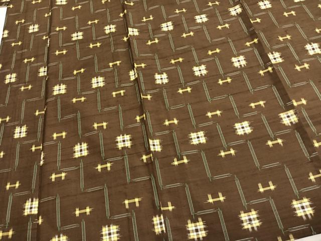 平和屋着物▽上質な紬　単衣　幾何学文様　正絹　逸品　AABB2437fy