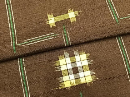 平和屋着物▽上質な紬　単衣　幾何学文様　正絹　逸品　AABB2437fy