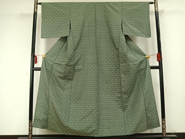 平和屋着物▽本場大島紬 単衣 幾何学花文 正絹 逸品 AABB2438fy