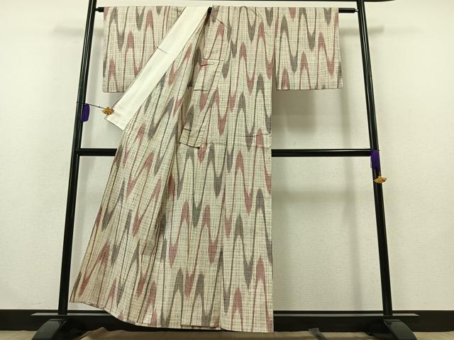 平和屋着物▽上質な紬 単衣 壺垂れ文様 正絹 逸品 AABB2441jh