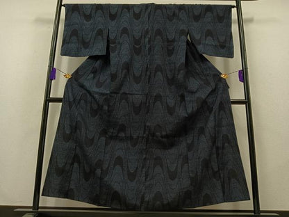 平和屋着物▽結城紬 単衣 80亀甲 壺垂れ文様 正絹 逸品 AABB2442jh