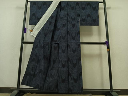 平和屋着物▽結城紬 単衣 80亀甲 壺垂れ文様 正絹 逸品 AABB2442jh