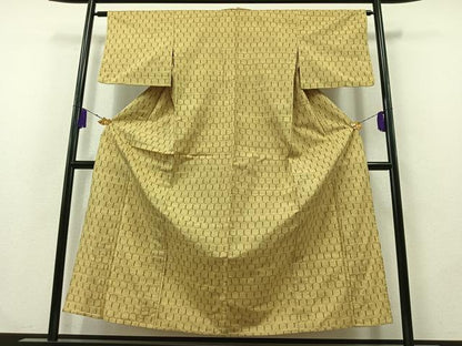 平和屋着物▽上質な紬 単衣 亀甲文 正絹 逸品 AABB2445jh