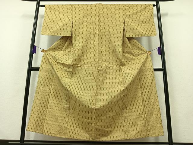 平和屋着物▽上質な紬 単衣 亀甲文 正絹 逸品 AABB2445jh