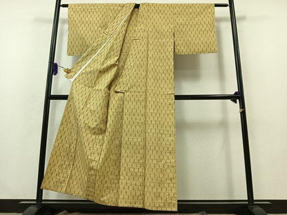 平和屋着物▽上質な紬 単衣 亀甲文 正絹 逸品 AABB2445jh