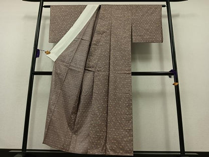 平和屋着物▽上質な紬 単衣 枝葉文 正絹 逸品 AABB2446jh