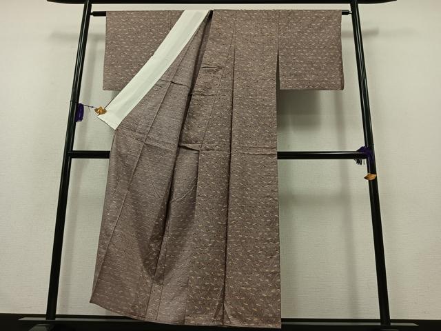 平和屋着物▽上質な紬 単衣 枝葉文 正絹 逸品 AABB2446jh
