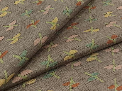 平和屋着物▽上質な紬 単衣 枝葉文 正絹 逸品 AABB2446jh