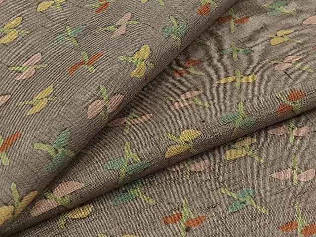 平和屋着物▽上質な紬 単衣 枝葉文 正絹 逸品 AABB2446jh