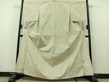 平和屋着物▽上質な紬 単衣 枝葉文 正絹 逸品 AABB2447jh
