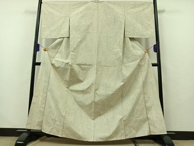 平和屋着物▽上質な紬 単衣 枝葉文 正絹 逸品 AABB2447jh