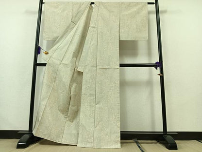 平和屋着物▽上質な紬 単衣 枝葉文 正絹 逸品 AABB2447jh