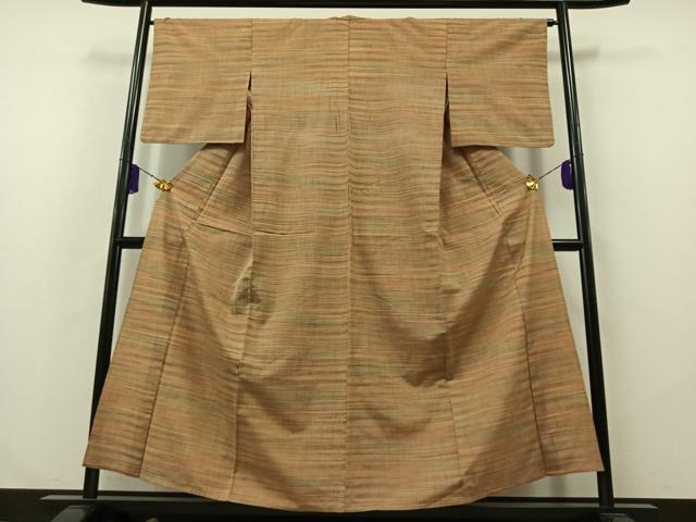 平和屋着物▽上質な紬 単衣 横段文 正絹 逸品 AABB2448jh