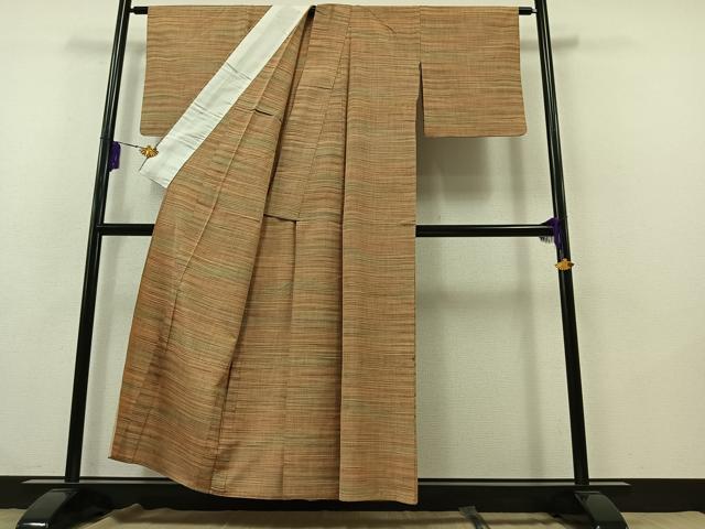 平和屋着物▽上質な紬 単衣 横段文 正絹 逸品 AABB2448jh