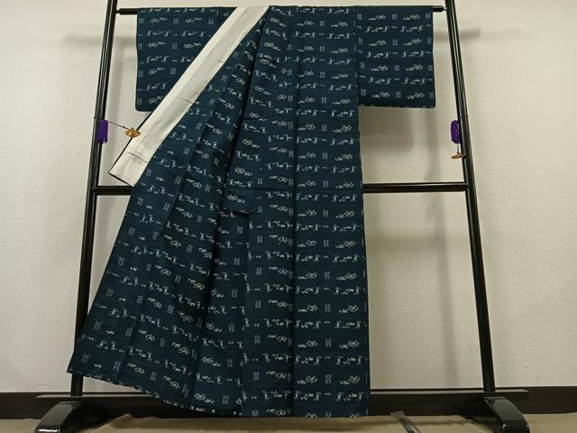 平和屋着物▽上質な紬　単衣　琉球絣文様　正絹　逸品　AABB2450jh