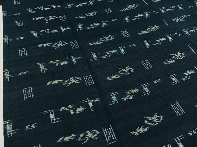 平和屋着物▽上質な紬　単衣　琉球絣文様　正絹　逸品　AABB2450jh