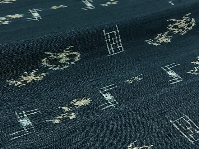 平和屋着物▽上質な紬　単衣　琉球絣文様　正絹　逸品　AABB2450jh