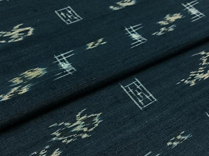 平和屋着物▽上質な紬　単衣　琉球絣文様　正絹　逸品　AABB2450jh