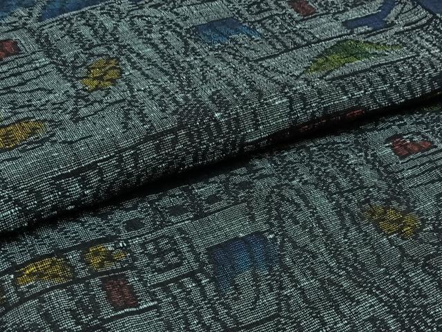 平和屋着物▽上質な紬 単衣 風景文 正絹 逸品 AABB2454jh