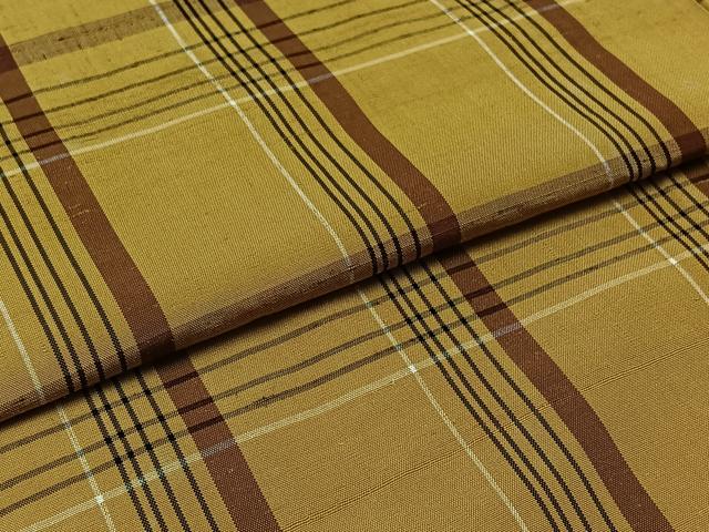平和屋着物▽黄八丈 紬 単衣 格子 正絹 逸品 AABB2455jh