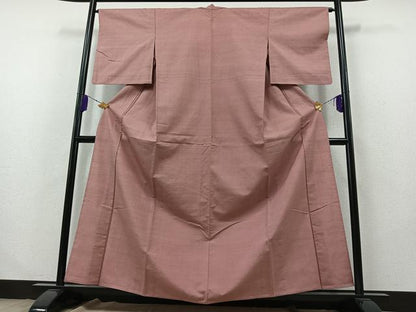 平和屋着物▽上質な紬 単衣 色無地 紅藤色 正絹 逸品 AABB2458jh