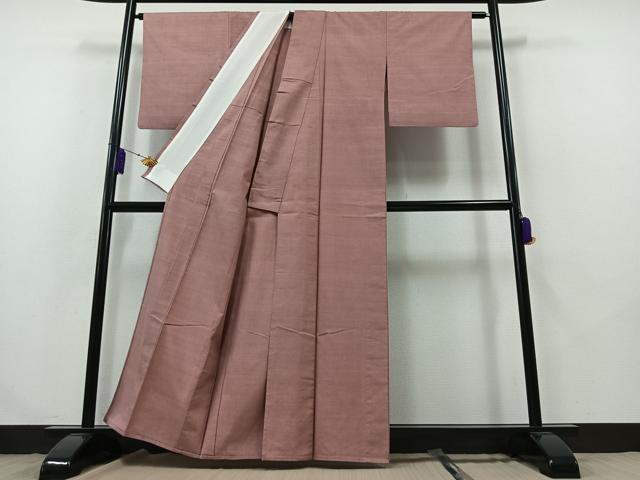 平和屋着物▽上質な紬 単衣 色無地 紅藤色 正絹 逸品 AABB2458jh