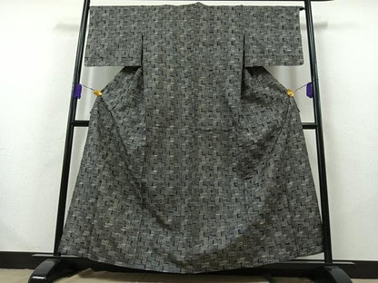 平和屋着物▽上質な紬 単衣 網代文様 正絹 逸品 AABB2459jh