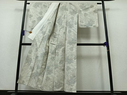 平和屋着物▽本場大島紬 白大島 単衣 9マルキ 草花文 正絹 逸品 未使用 AABB2460jh