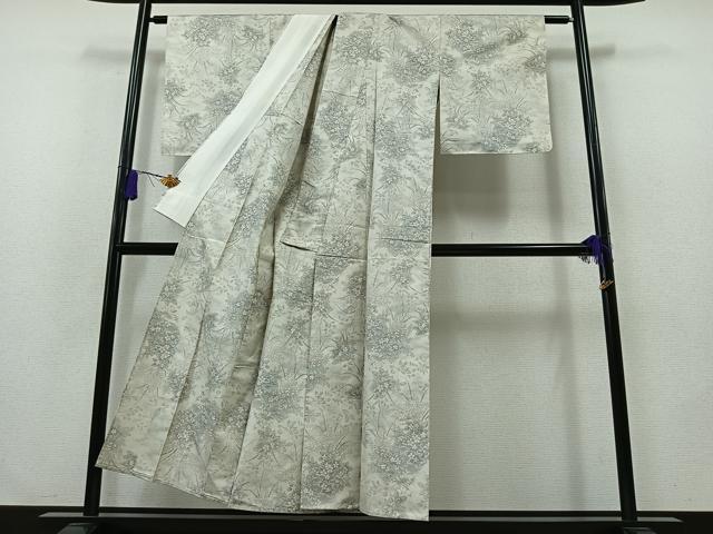 平和屋着物▽本場大島紬 白大島 単衣 9マルキ 草花文 正絹 逸品 未使用 AABB2460jh