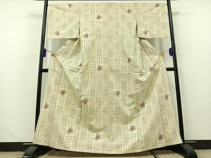 平和屋着物▽上質な紬 単衣 舞花文 正絹 逸品 AABB2461jh