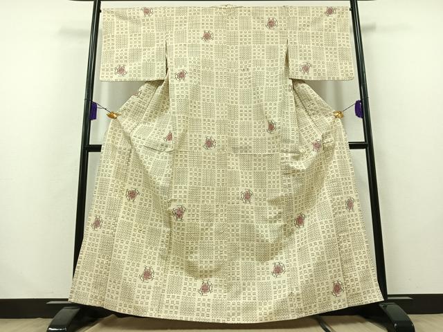 平和屋着物▽上質な紬 単衣 舞花文 正絹 逸品 AABB2461jh