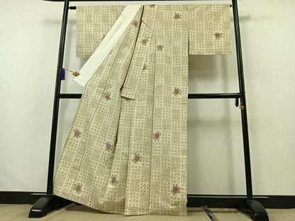 平和屋着物▽上質な紬 単衣 舞花文 正絹 逸品 AABB2461jh