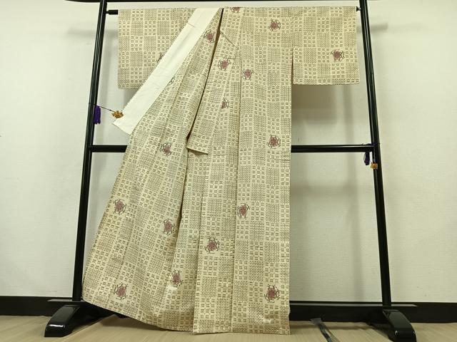 平和屋着物▽上質な紬 単衣 舞花文 正絹 逸品 AABB2461jh