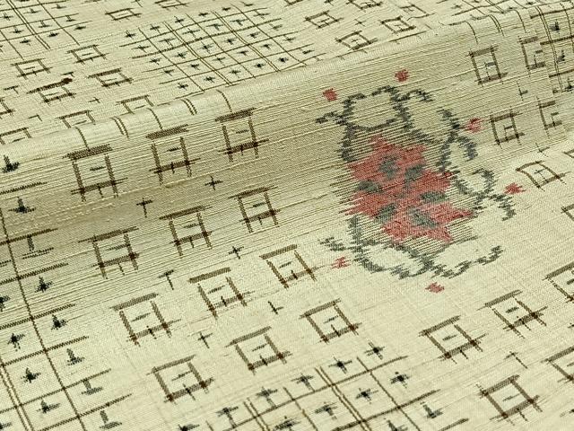 平和屋着物▽上質な紬 単衣 舞花文 正絹 逸品 AABB2461jh