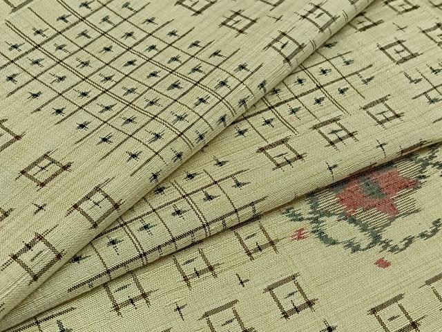 平和屋着物▽上質な紬 単衣 舞花文 正絹 逸品 AABB2461jh