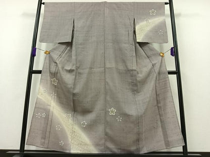 平和屋着物▽訪問着 単衣 生紬 舞花文 正絹 逸品 AABB2466jh