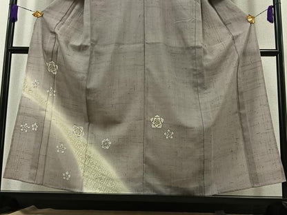 平和屋着物▽訪問着 単衣 生紬 舞花文 正絹 逸品 AABB2466jh