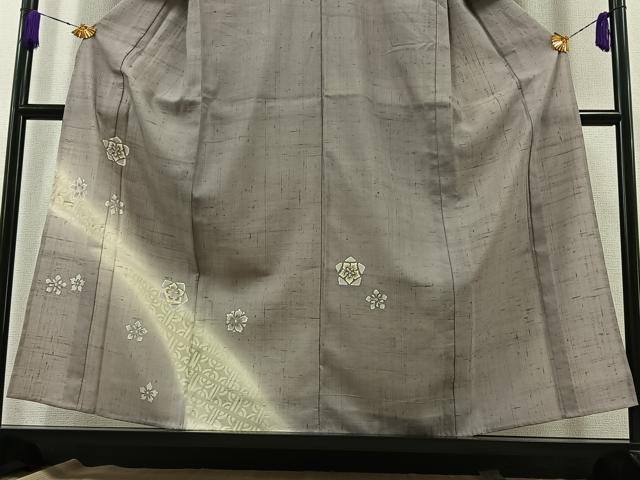 平和屋着物▽訪問着 単衣 生紬 舞花文 正絹 逸品 AABB2466jh