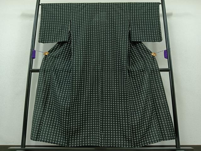 平和屋着物▽お召 単衣 吉祥文 黒地 正絹 逸品 AABB2467jh