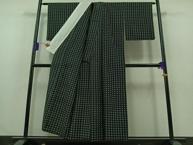 平和屋着物▽お召 単衣 吉祥文 黒地 正絹 逸品 AABB2467jh