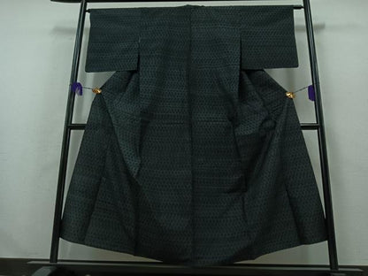 平和屋着物▽上質な紬 単衣 亀甲文 正絹 逸品 AABB2469jh