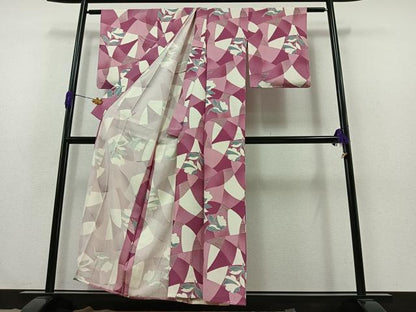 平和屋着物▽上質な小紋 単衣 草花文 正絹 逸品 AABB2475jh